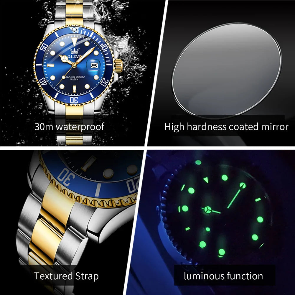 OLEVS 5885 Tauchserie Herrenuhr Luxus Automatik Datum Originaluhr Trendige Edelstahl Wasserdichte Sport Quarzuhr