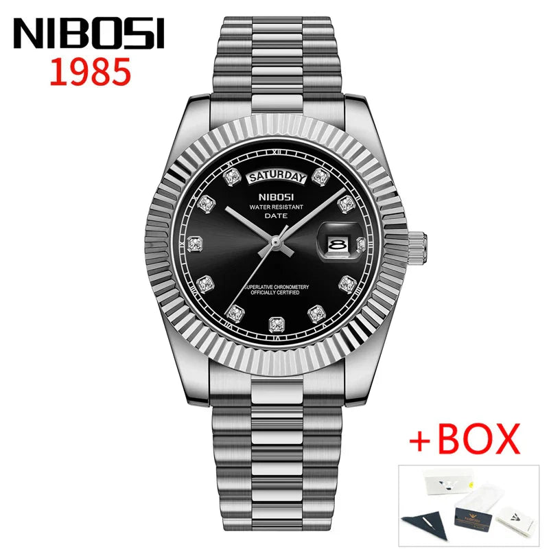 NIBOSI Luxus Gold Quarzuhr Männer Edelstahl Wasserdicht Leucht Datum Woche Mode Diamant Herren Uhren Relogio Masculino
