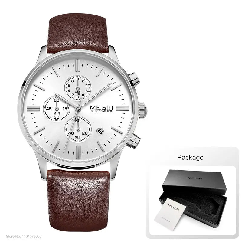 Megir quarzuhren männer luminous wasserdichte sport uhr mann kommerziellen leder armbanduhr 2011 freies verschiffen