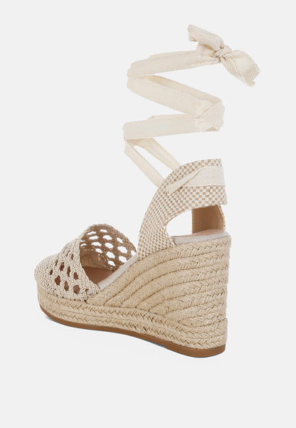 Sea Breeze Woven Lace-Up Espadrille Wedges-4
