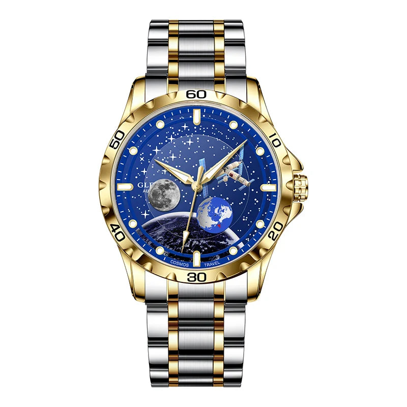 2025 NEUE GLENAW Männer Automatische Uhren Skeleton Starry Sky Mond Phase Leuchtende Wasserdichte Edelstahl Mechanische Uhr Männer