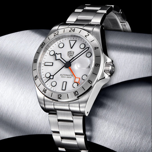 RollsTimi Automatic Men's Watch GMT NH34 Stainless Steel Mechanical Waterproof Wrist Watch for Men Auto Date Sapphire Dial Watch