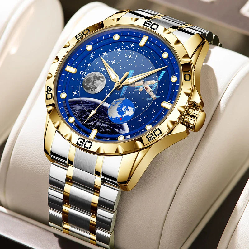 2025 NEUE GLENAW Männer Automatische Uhren Skeleton Starry Sky Mond Phase Leuchtende Wasserdichte Edelstahl Mechanische Uhr Männer
