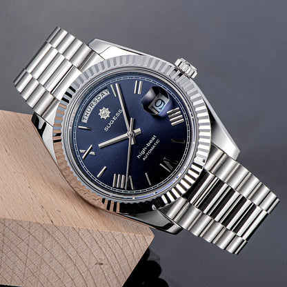 2023 neue Sugess Uhr von Männern 40mm Tag Datum automatische Dandong Sl3034 Uhrwerk Retro mechanische Armbanduhr Saphirglas golden
