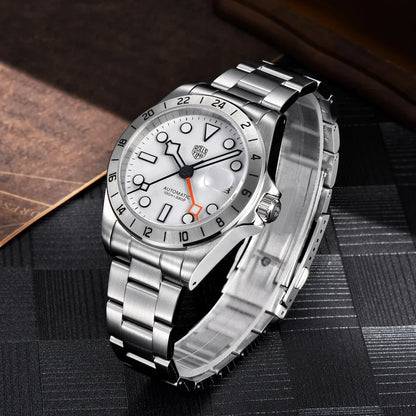 RollsTimi Automatic Men's Watch GMT NH34 Stainless Steel Mechanical Waterproof Wrist Watch for Men Auto Date Sapphire Dial Watch