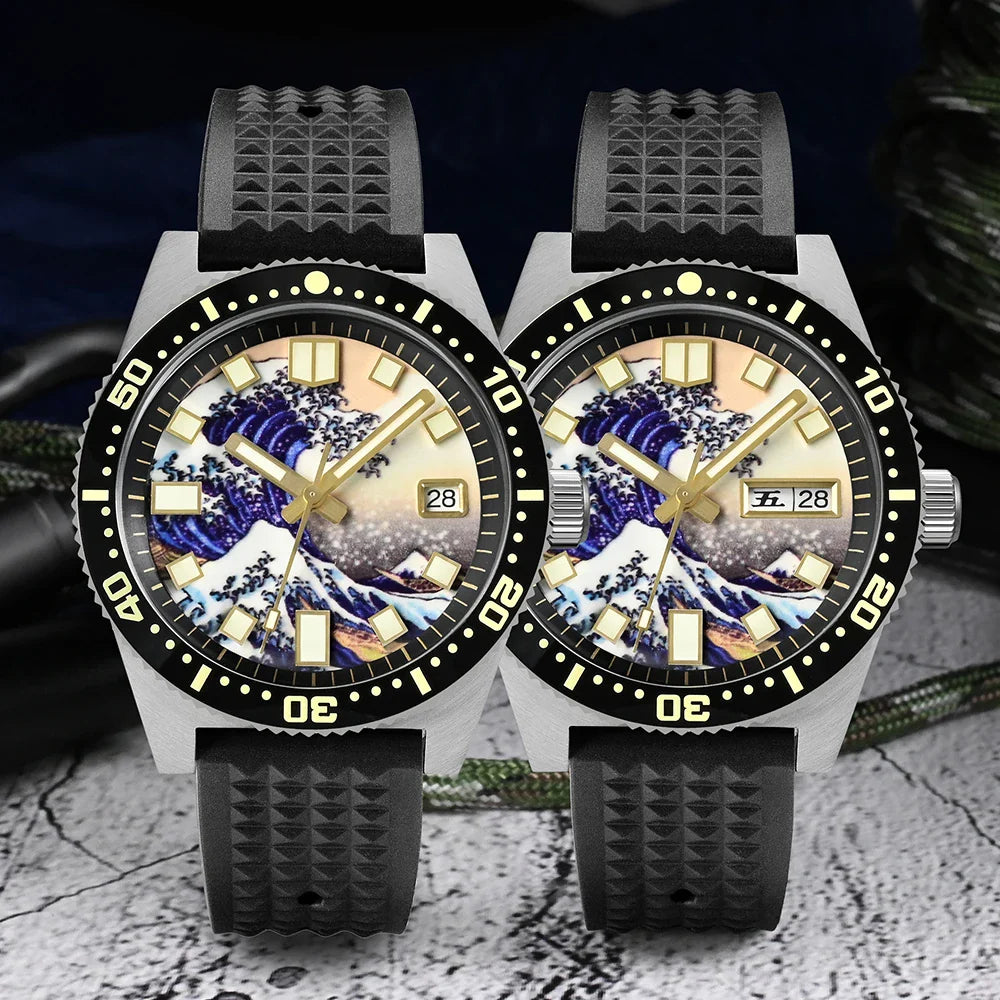 San Martin 40mm 62mas V3 Diver Watch For Men Kanagawa Surfing Dial NH35 Automatic Mechanical 20Bar Full Luminous Rubber Strap