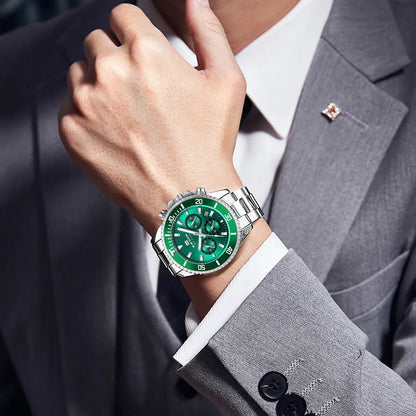 VA VA VOOM Marke Top Männer Uhr 1 Stück Multifunktionale Modische Timing Zifferblatt Grün Gold Edelstahl 3Bar Timing Uhr für Männer