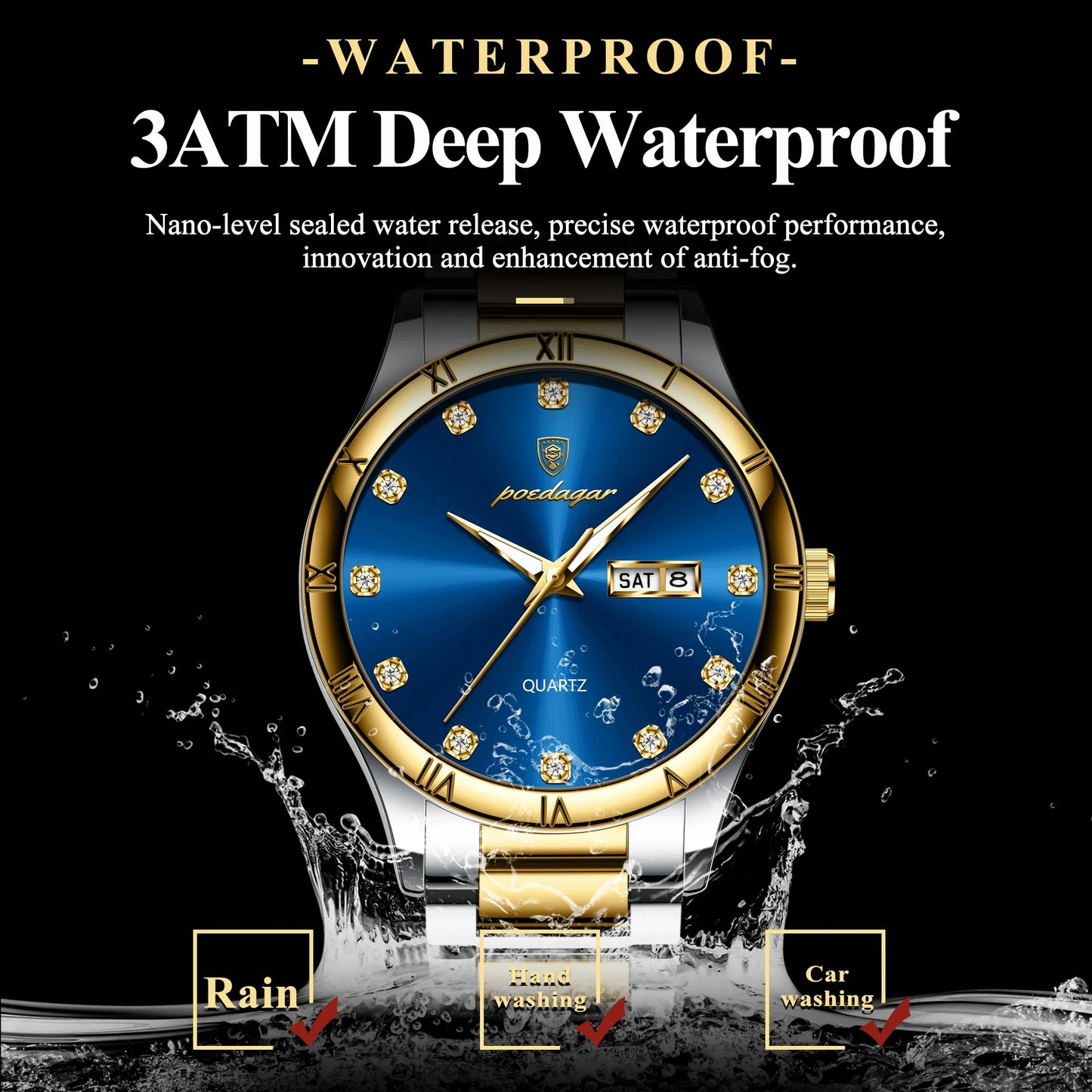 POEDAGAR Top Luxus Uhr Für Mann Datum Woche Wasserdicht Leucht Mann Armbanduhr Quarz Edelstahl herren Uhren Sport Reloj
