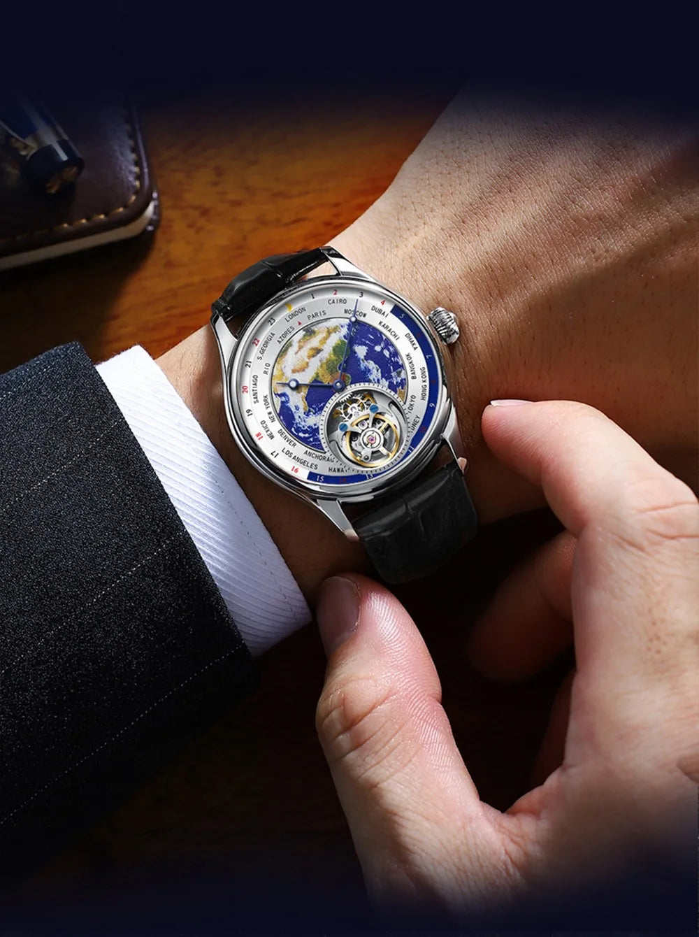 AESOP Diamond Luxury Flying Tourbillon Movement Watch For Men Earth Enamel Dial  Sapphire Skeleton Mechanical Watches Business A