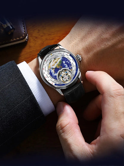 AESOP Diamond Luxury Flying Tourbillon Movement Watch For Men Earth Enamel Dial  Sapphire Skeleton Mechanical Watches Business A