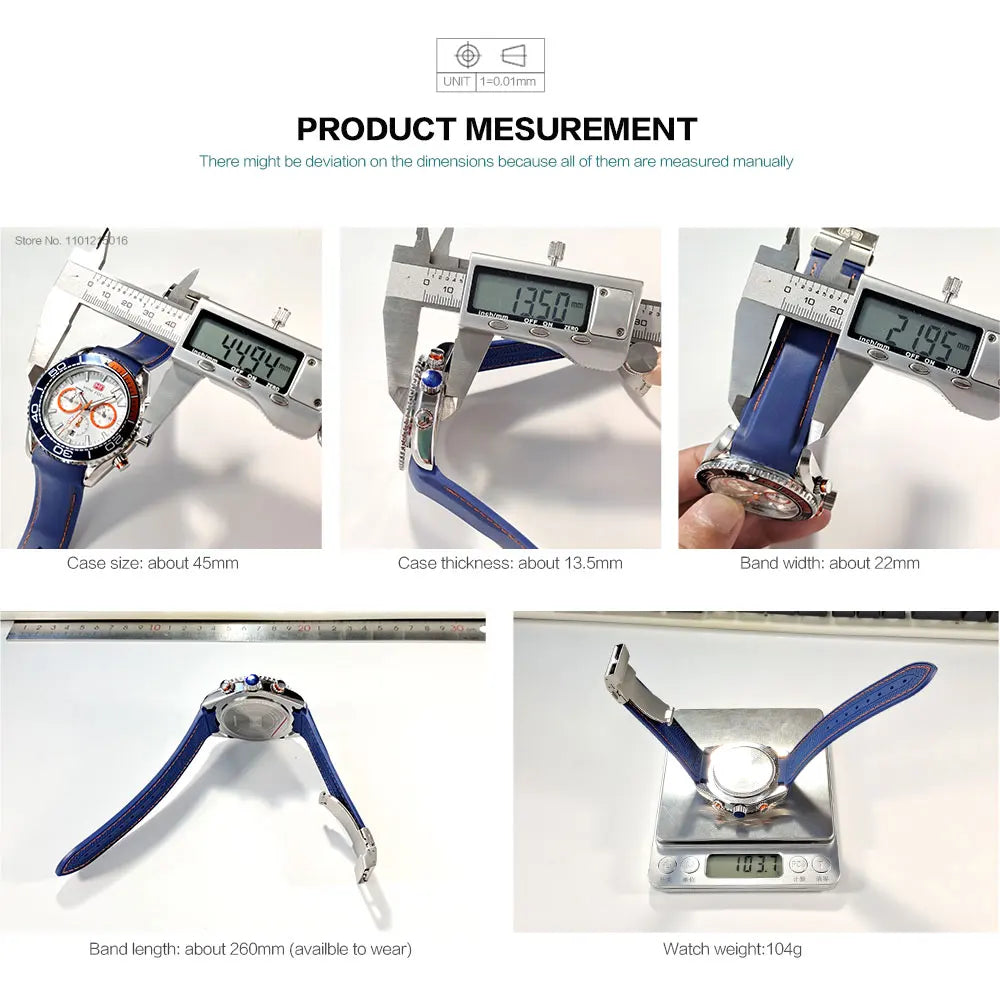 MINI FOCUS Chronograph Quarzuhren für Herren, modische Sport-Armbanduhr mit automatischem Datum, 24-Stunden-Anzeige, blaues Silikonarmband 0426
