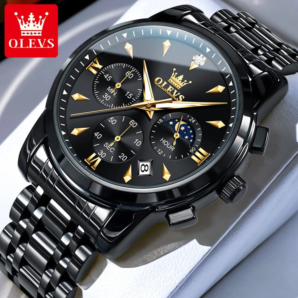 OLEVS 3639 Top Marke Original Luxus Neue Quarzuhr Edelstahl Uhr Für Männer Wasserdicht Leucht Mond Phase Herren Uhr