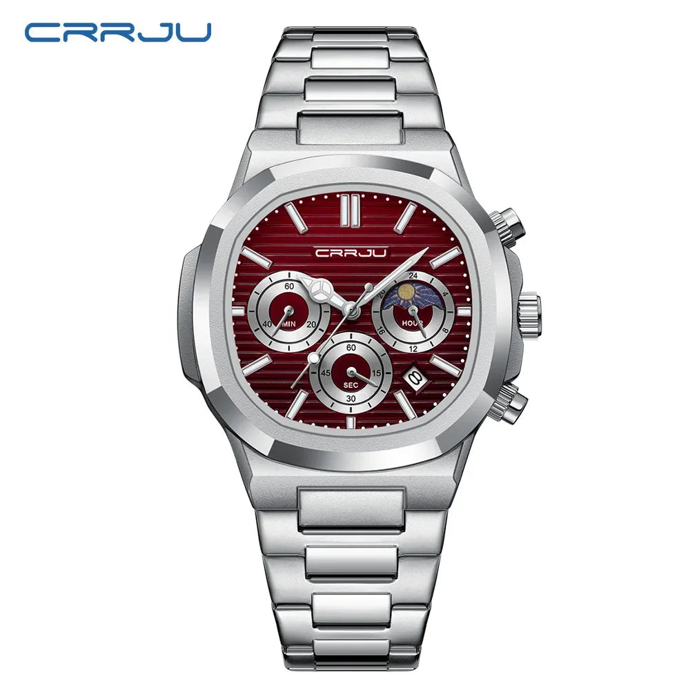 CRRJU Herrenuhr, wasserdicht, leuchtende Armbanduhr, Quarz-Edelstahluhr für Herren, Pilot-Top-Marke, Herrenuhren, Chronograph