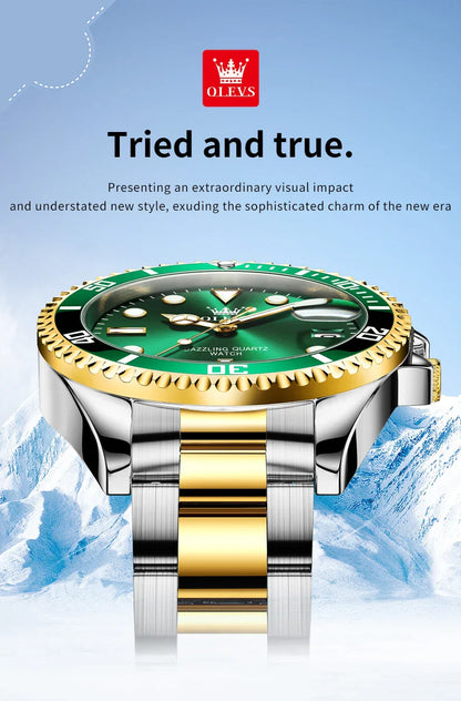 OLEVS 5885 Tauchserie Herrenuhr Luxus Automatik Datum Originaluhr Trendige Edelstahl Wasserdichte Sport Quarzuhr