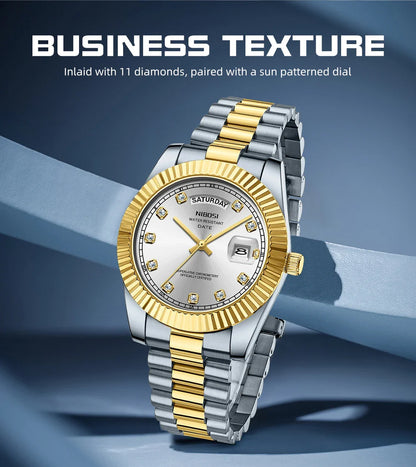 NIBOSI Luxus Gold Quarzuhr Männer Edelstahl Wasserdicht Leucht Datum Woche Mode Diamant Herren Uhren Relogio Masculino