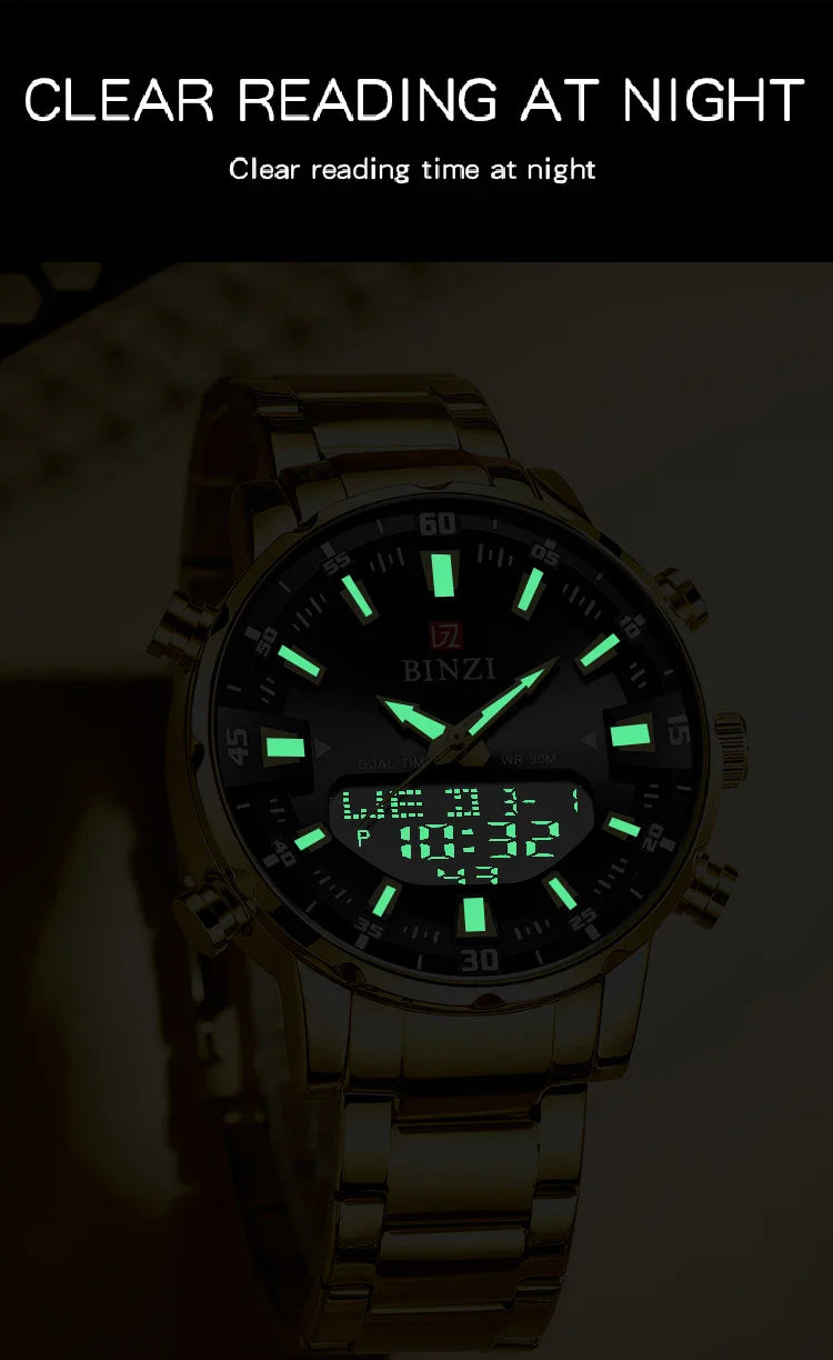 Top Marke Luxus Männer Armbanduhr Wasserdichte Sport Digitale Uhren Männer LED Stahl Militär Quarzuhr Gold farbe Große Zifferblatt Uhr