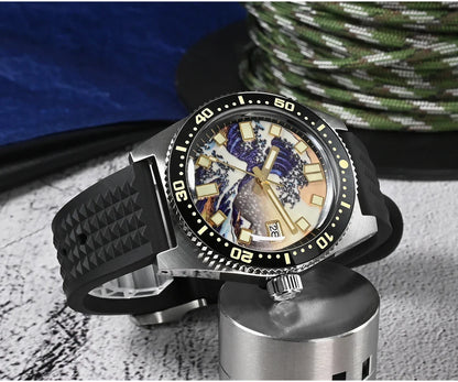 San Martin 40mm 62mas V3 Diver Watch For Men Kanagawa Surfing Dial NH35 Automatic Mechanical 20Bar Full Luminous Rubber Strap