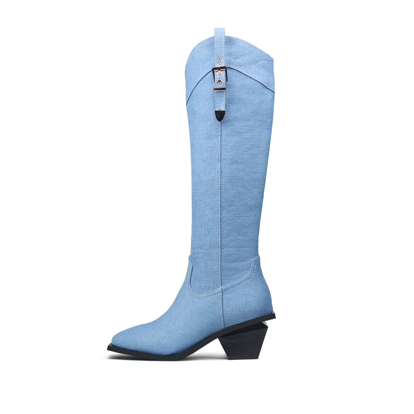 Kniehoge cowboylaarzen van denim met riempjes