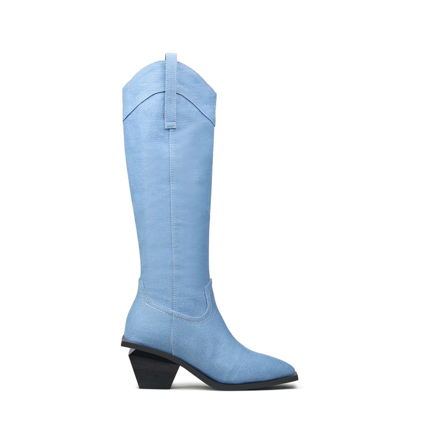 Kniehoge cowboylaarzen van denim met riempjes