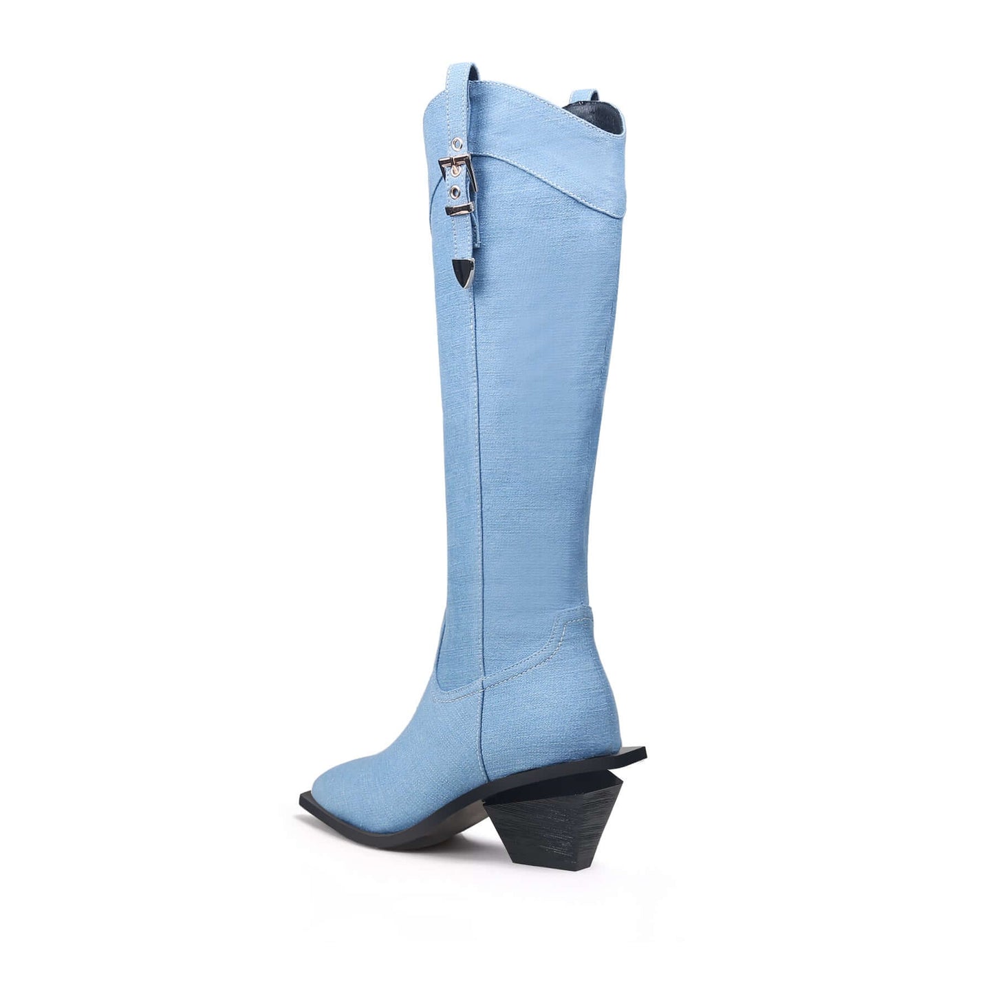 Kniehoge cowboylaarzen van denim met riempjes