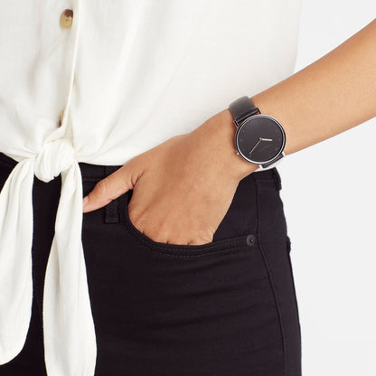 Pierre Cardin Women's Black Leather Watch, Silver Case | CBV.1002-3