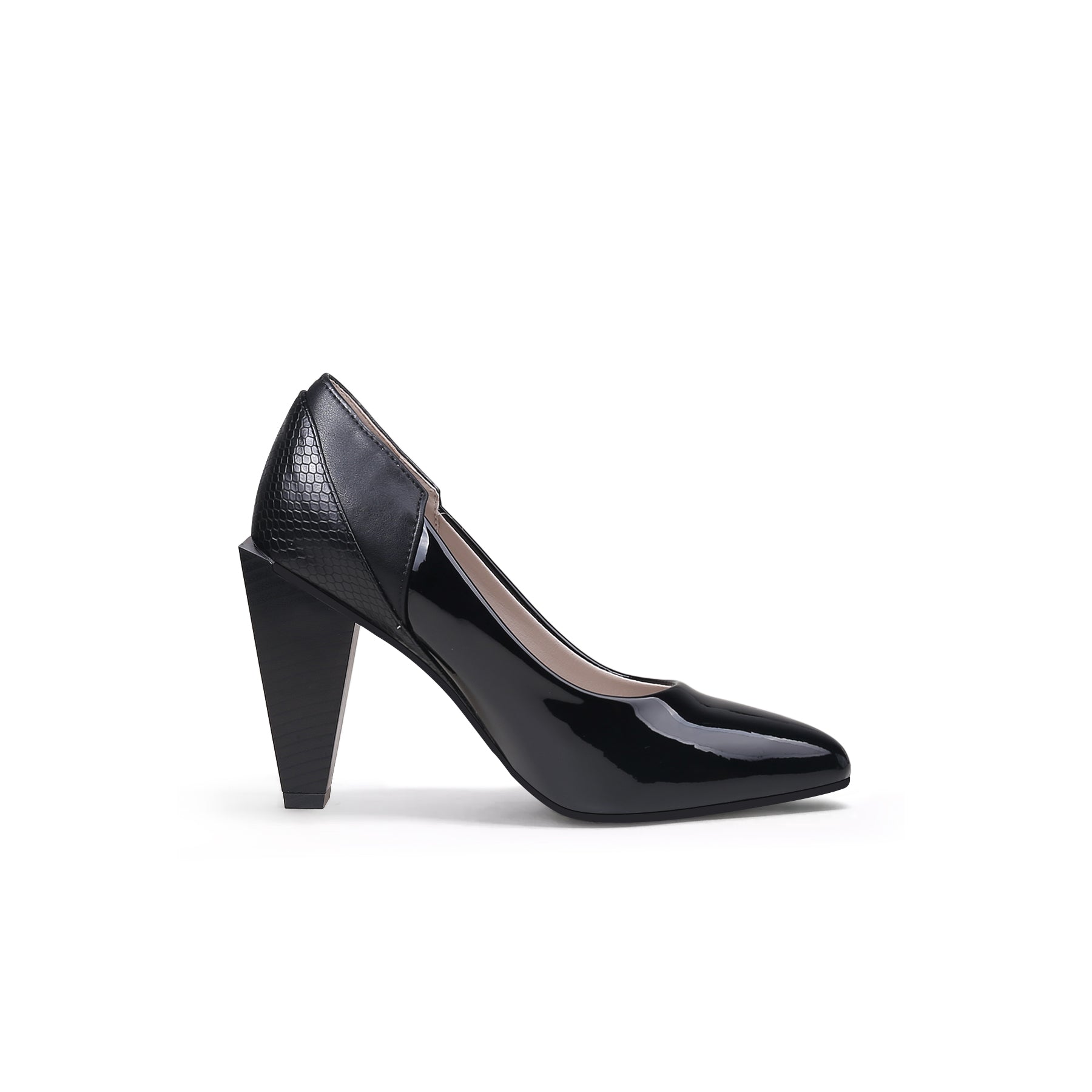 Shiny Color-Block Rhombus Heel Pumps-2