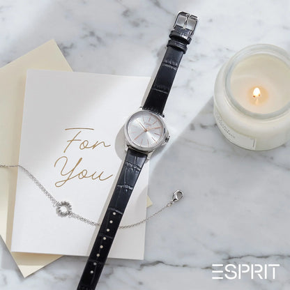 Esprit Women's Black Leather Watch, Silver Dial | ES1L109M0075-4
