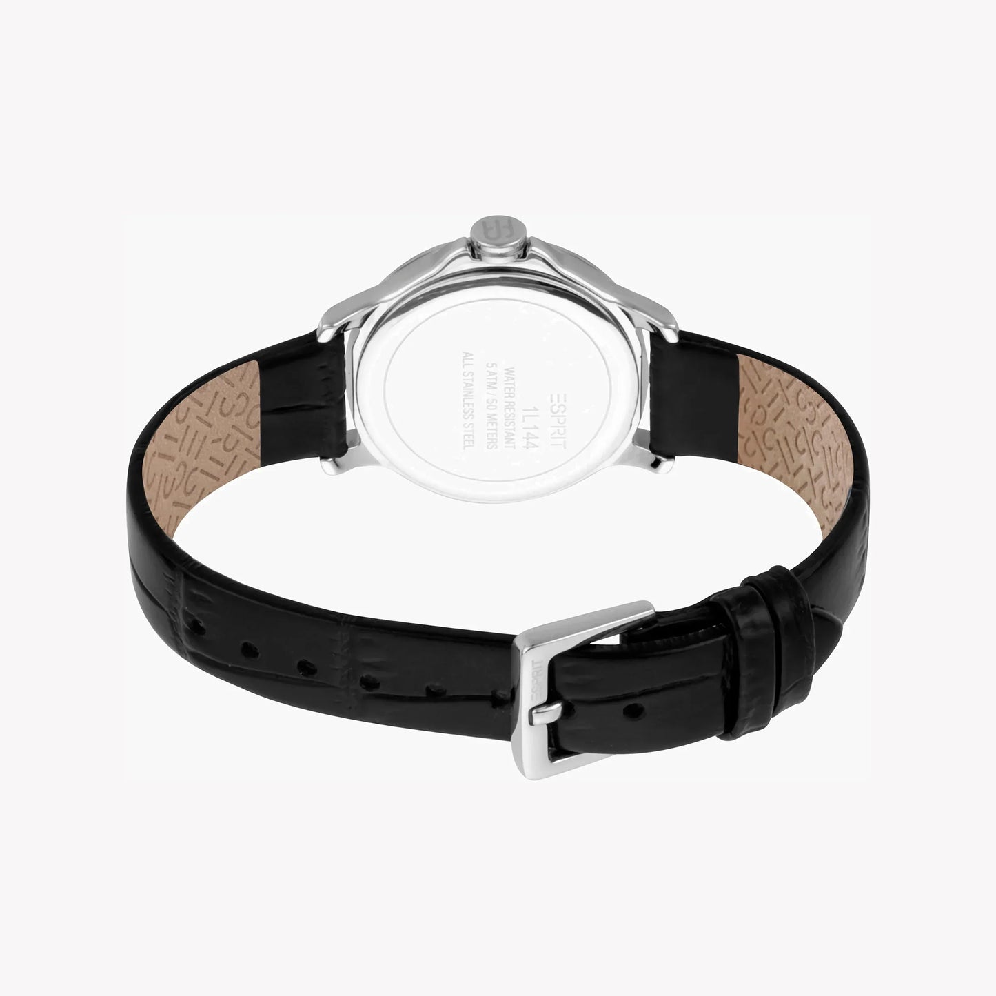 Esprit Women's Black Leather Watch, Silver Dial | ES1L109M0075-3