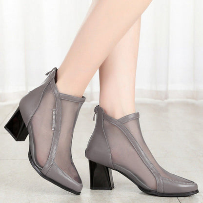 Women's Chunky Heel All-match Mid-heel Hollow Mesh Sandals