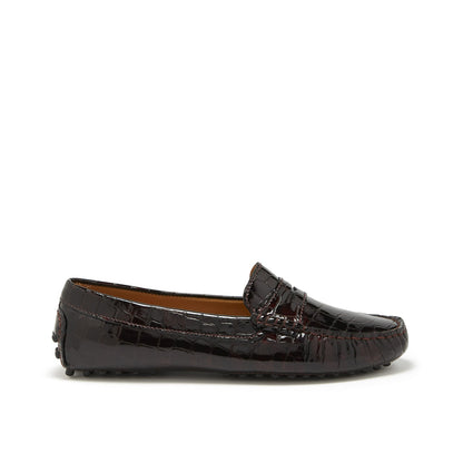 Dames Penny instappers, bruin krokodillenprint lakleer