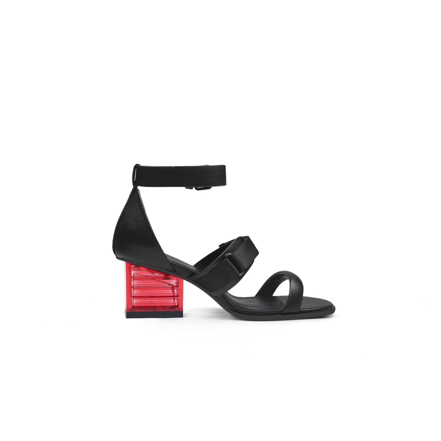 Leren wikkelbandsandalen met glazen hakken