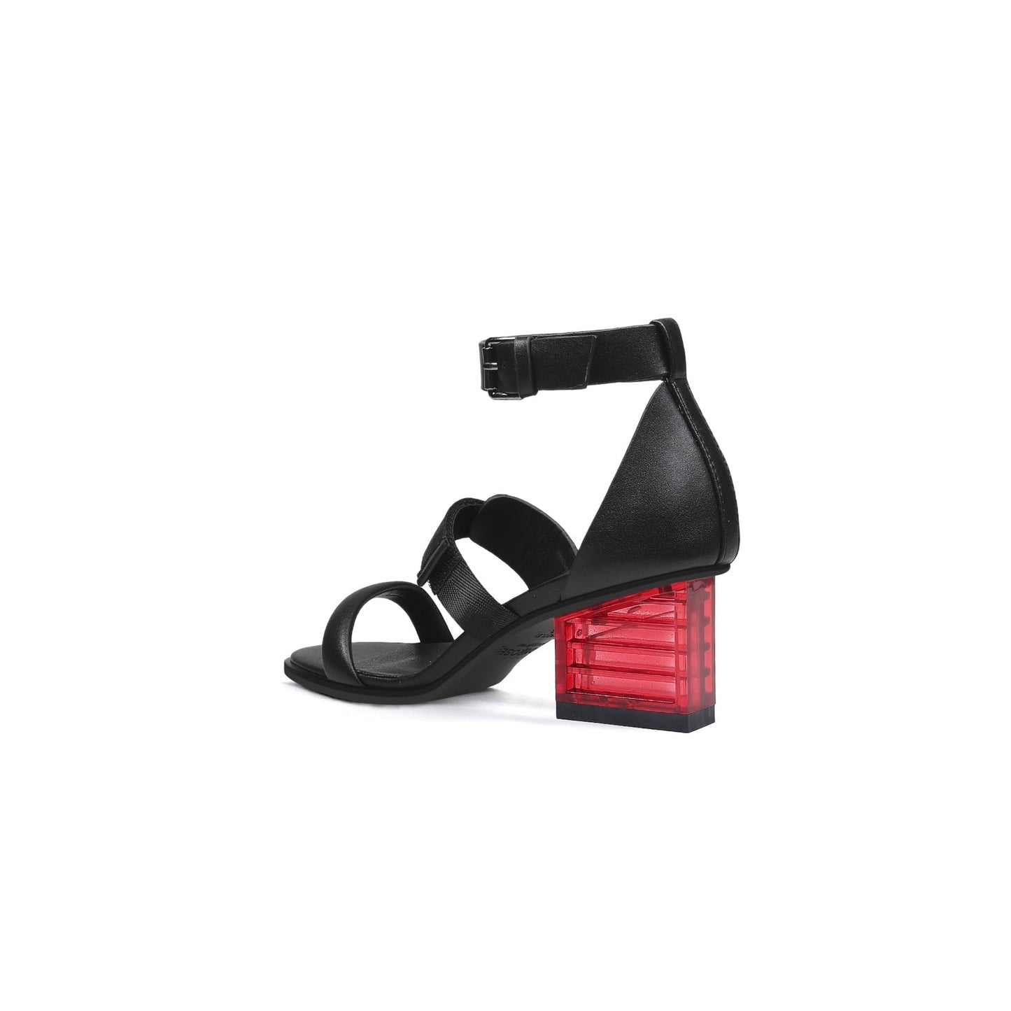 Leren wikkelbandsandalen met glazen hakken