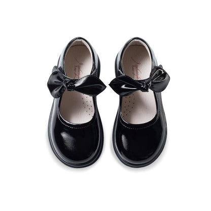 Pretty Bow Soft Sole Girls Leather School Shoes-4