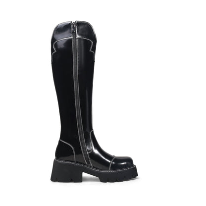 Retro Black Knee-High Boots-2