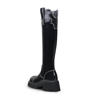 Retro Black Knee-High Boots-3