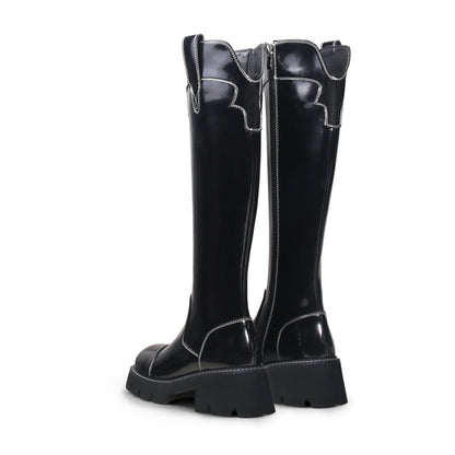 Retro Black Knee-High Boots-4