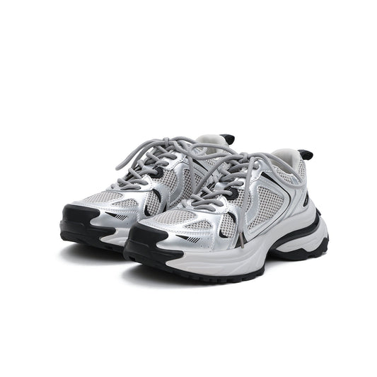 Silver Thick Sole Athletic Shoes-1