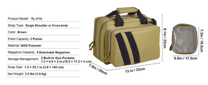 VEVOR Pistolentasche, Gewehrtasche, Pistolentaschen für 6 Pistolen, Pistolenrucksack mit 6 unabhängigen Pistolentaschen & 10 Magazinen, Pistolenrucksack für Outdoor-Jagd, Abschließbare Tasche, Braun