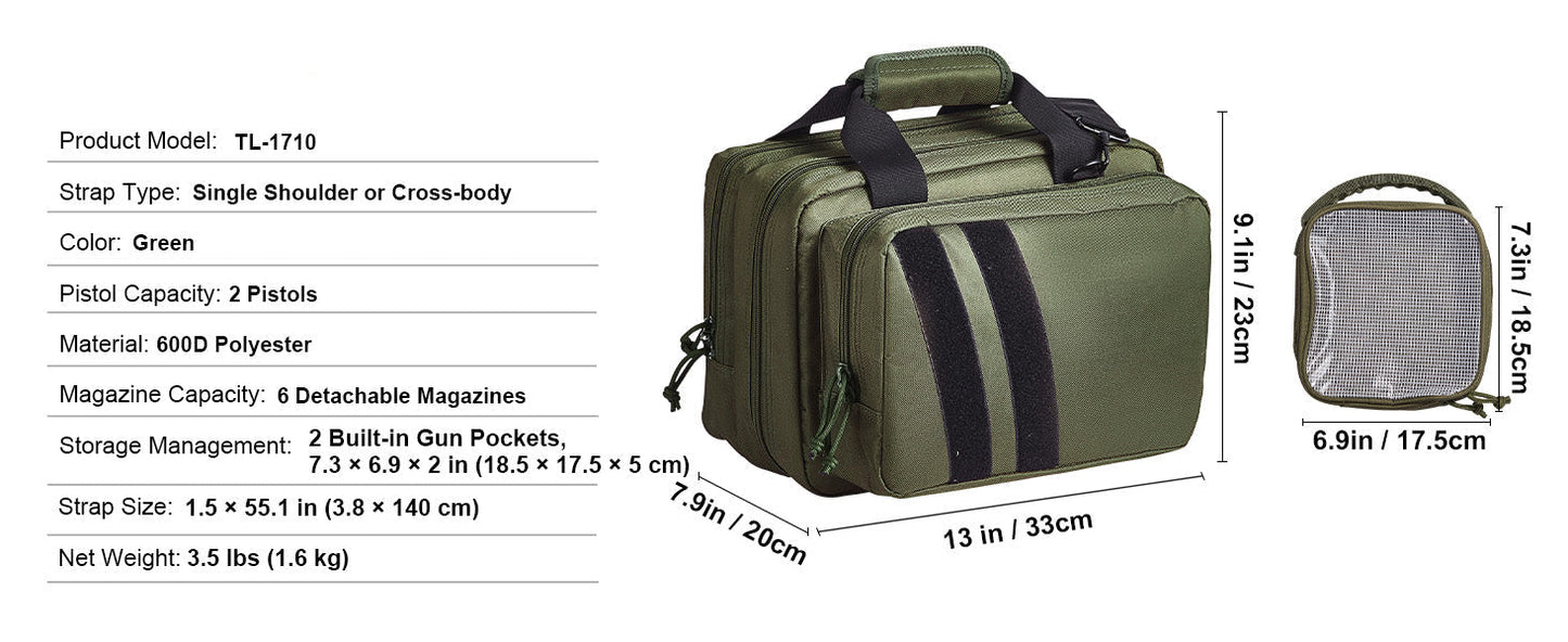 VEVOR Pistolentasche, Gewehrtasche, Pistolentaschen für 6 Pistolen, Pistolenrucksack mit 6 unabhängigen Pistolentaschen & 10 Magazinen, Pistolenrucksack für Outdoor-Jagd, Abschließbare Tasche, Braun