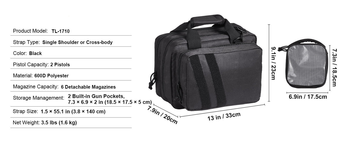 VEVOR Pistolentasche, Gewehrtasche, Pistolentaschen für 6 Pistolen, Pistolenrucksack mit 6 unabhängigen Pistolentaschen & 10 Magazinen, Pistolenrucksack für Outdoor-Jagd, Abschließbare Tasche, Braun