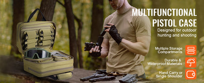 VEVOR Pistolentasche, Gewehrtasche, Pistolentaschen für 6 Pistolen, Pistolenrucksack mit 6 unabhängigen Pistolentaschen & 10 Magazinen, Pistolenrucksack für Outdoor-Jagd, Abschließbare Tasche, Braun
