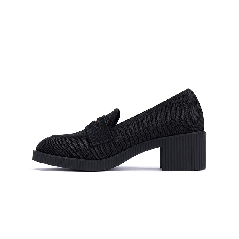 Thick Soled Block Heel Versatile Slip On Loafers-0