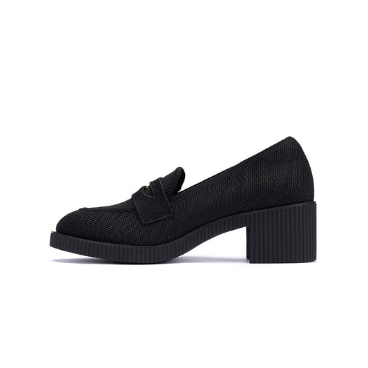 Thick Soled Block Heel Versatile Slip On Loafers-0