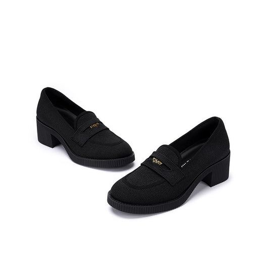 Thick Soled Block Heel Versatile Slip On Loafers-1