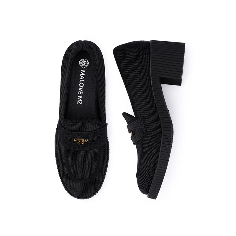 Thick Soled Block Heel Versatile Slip On Loafers-2