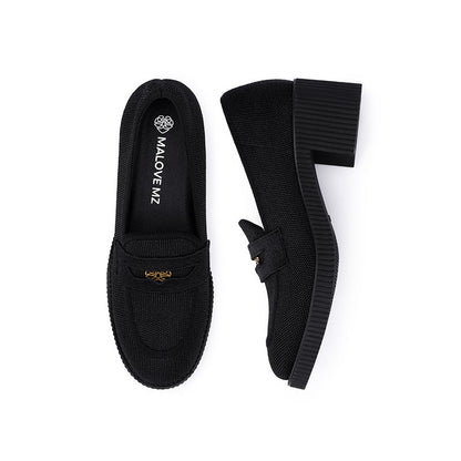 Thick Soled Block Heel Versatile Slip On Loafers-2