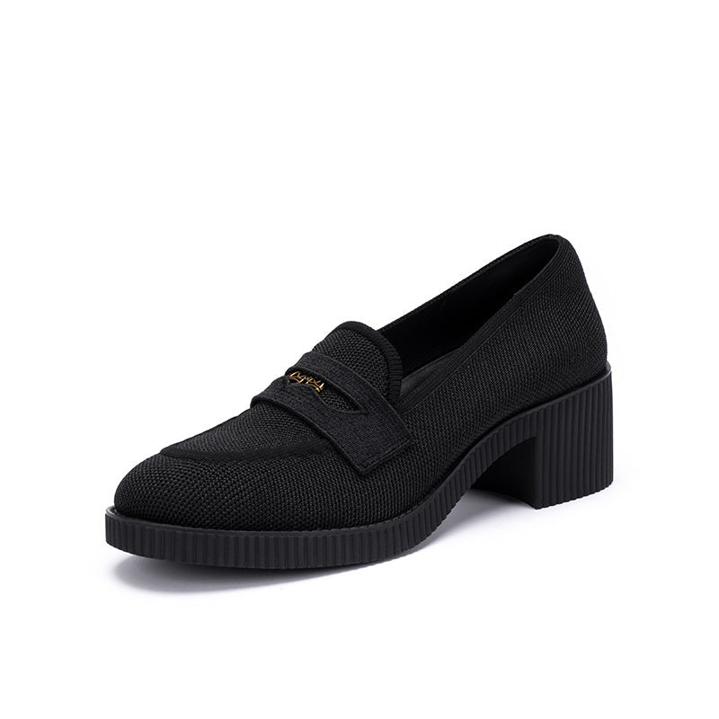 Thick Soled Block Heel Versatile Slip On Loafers-3