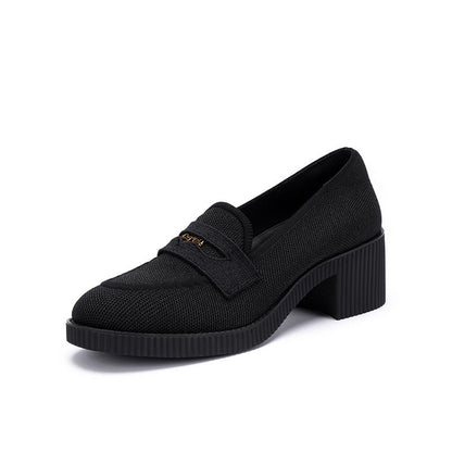 Thick Soled Block Heel Versatile Slip On Loafers-3
