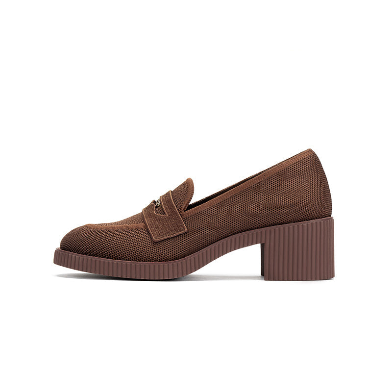 Thick Soled Block Heel Versatile Slip On Loafers-5