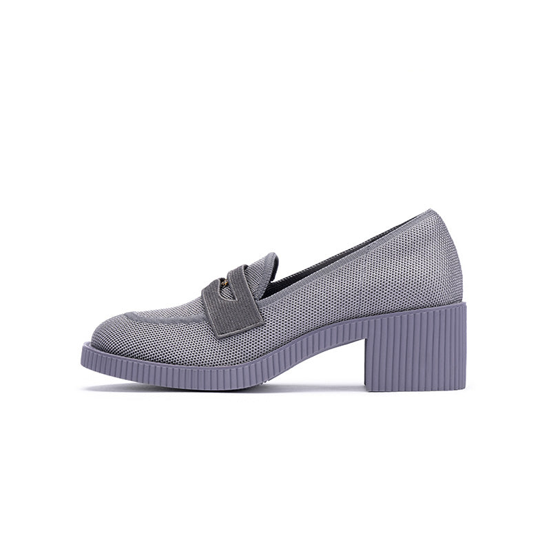 Thick Soled Block Heel Versatile Slip On Loafers-6
